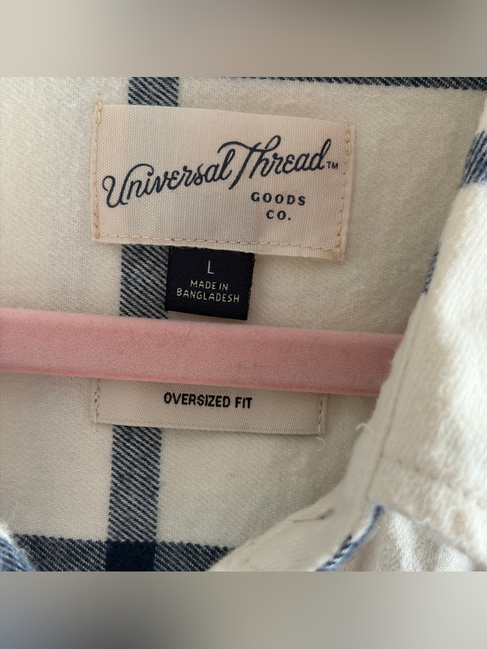UNIVERSAL THREAD Oversized Flannel Long-Sleeve Button-Down, White Plaid, Large - Picture 10 of 11